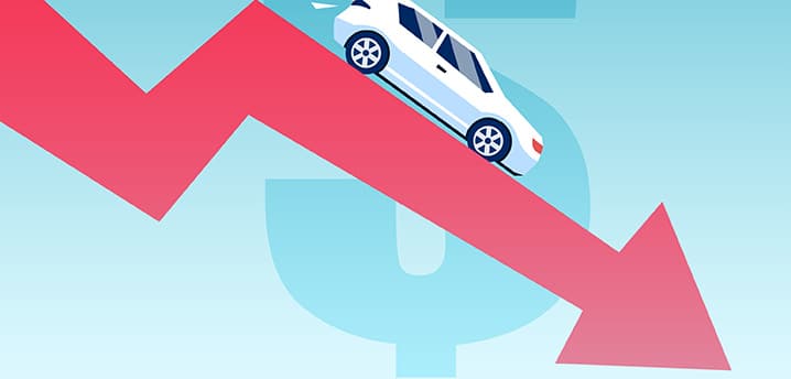 graphic of a car driving downward down an arrow