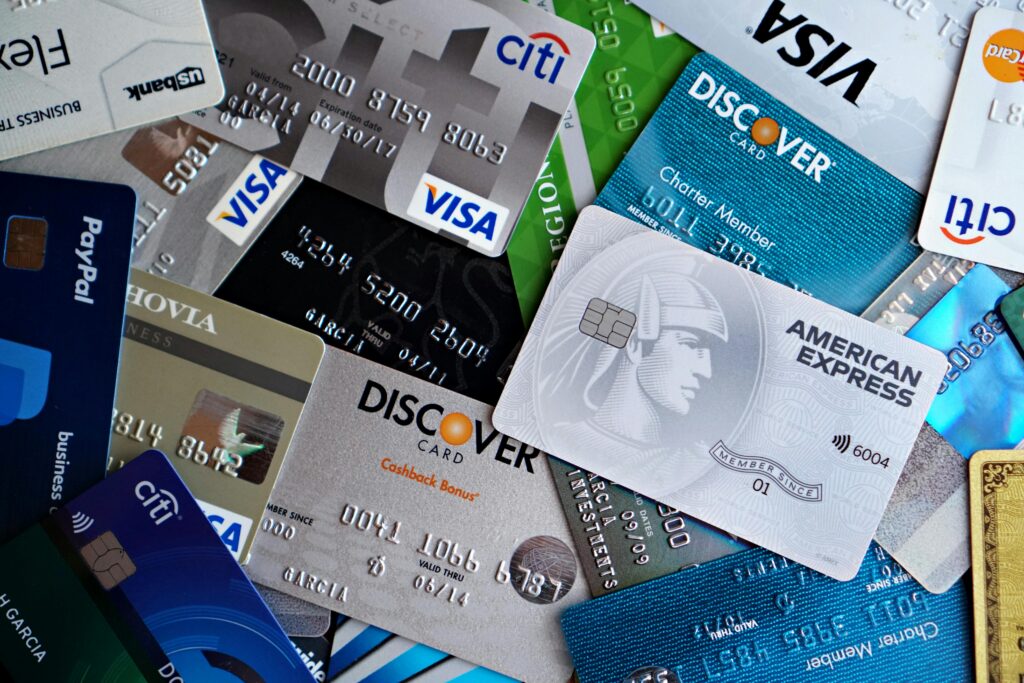 Credit cards scattered.